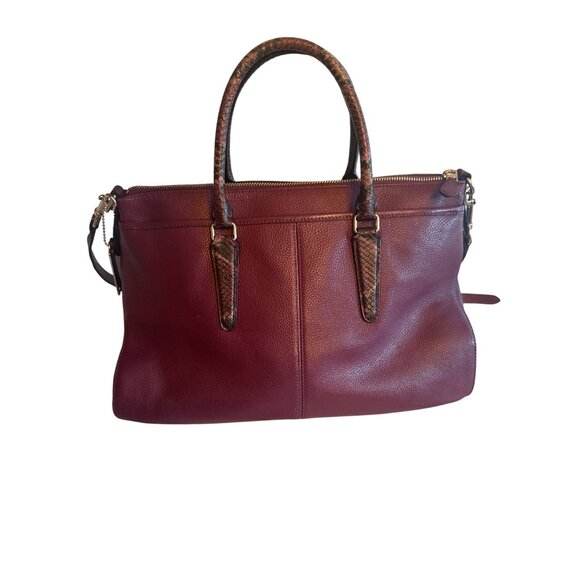 Coach Burgundy Purple Leather Satchel Snake Print Handles Crossbody Strap - Picture 4 of 6